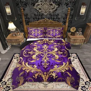 Damask Comforter Set,Vintage Aztec Flower Microfiber Bed Set for Boys Girls,Exotic Bohemian Paisley Quilt Set for Bedroom Fashion Victorian Comforter