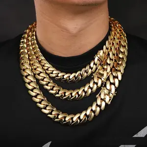 18K Gold Plated Stainless Steel Cuban Link Chain for Men,Necklace Bracelet Hip Hop Jewelry,No Fading,8mm-22mm,7.5-30inch