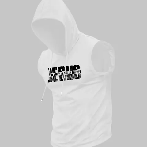 Men's Jesus Print Knit Hooded Tank Top, Regular Fit Casual Athletic Sleeveless Hoodie Vest for Summer, Men's Top for Daily Wear, Workout Tanktop, Streetwear Tank Vest