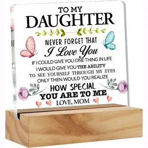 Daughter Gifts From Mom, Floral Acrylic Desk Plaque Sign, Decorative Plaque, Wooden Stand Included, Perfect Gift for Birthdays and Holidays, Home Office Decoration, Vintage Plaque Decor, Desk Signs Ornament