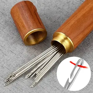 30PCS Easy-Thread Needles + Wooden Storage Case | Household Sewing Supplies for DIY, Mending & Embroidery