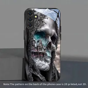 Phone Case: Skull House Scene New Black Phone Case Tempered Glass for Samsung Galaxy S26 S25 S24 S23 S22Pro S21 S20 Fe Plus Ultra Pro A56 A55 A54 A53 A52 A51 A36 A35 A34 A32 A26 A25 A24 A23 A16 A15 A14 A06 A05 A03s