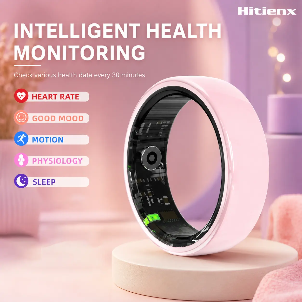 Hitienx Women's Pink Ceramic Wearable Fitness Tracker Smart Ring - Heart Monitor, Cycle & Sleep Tracker, IP65 Waterproof, 3-5 Day Battery, iOS & Android Compatible, Charging Case Included, Wearable Fitness Trackers #SummerFinds