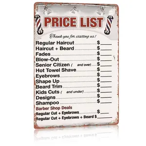 Barber Shop Price List Sign, 8x12 Inch Aluminum Barber Price List, Vintage Metal Haircut Pricing Sign, Rustproof Barber Shop Decor, Pre-drilled Salon Price Board, Waterproof Barbershop Service Menu Sign