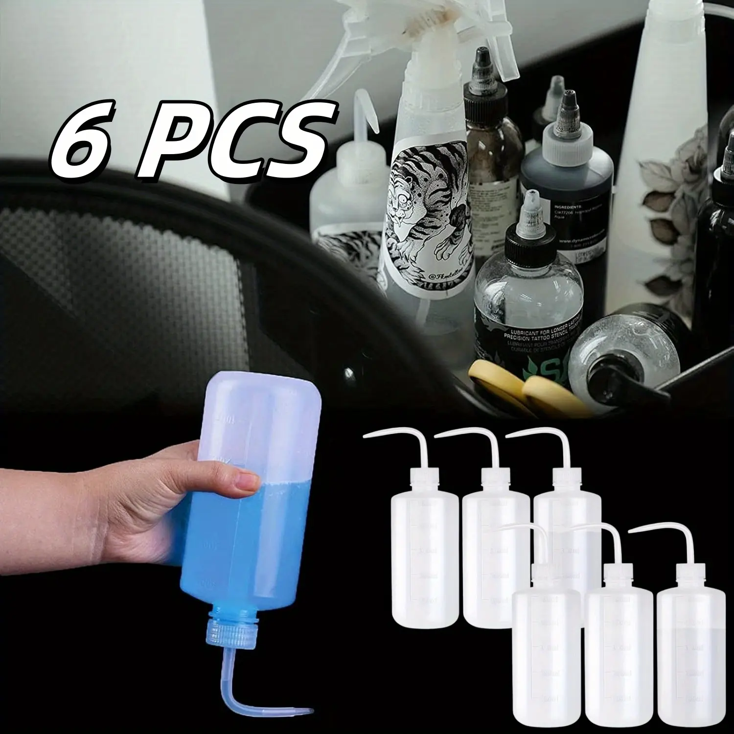 6 Pack Safety Wash Bottles (250ml/8oz), Plastic Squeeze Dispensers with Angled Neck and Round Body for Lab or Tattoo Rinsing, 250 Ml, Hold Acetone, Angled Neck & Tip, Boston Round Shape, Six Pieces, Bulk Pack