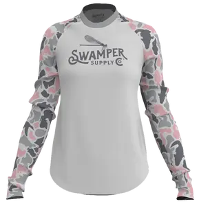 Women's Pink Critter Camo Long Sleeve Crew Neck Shirt