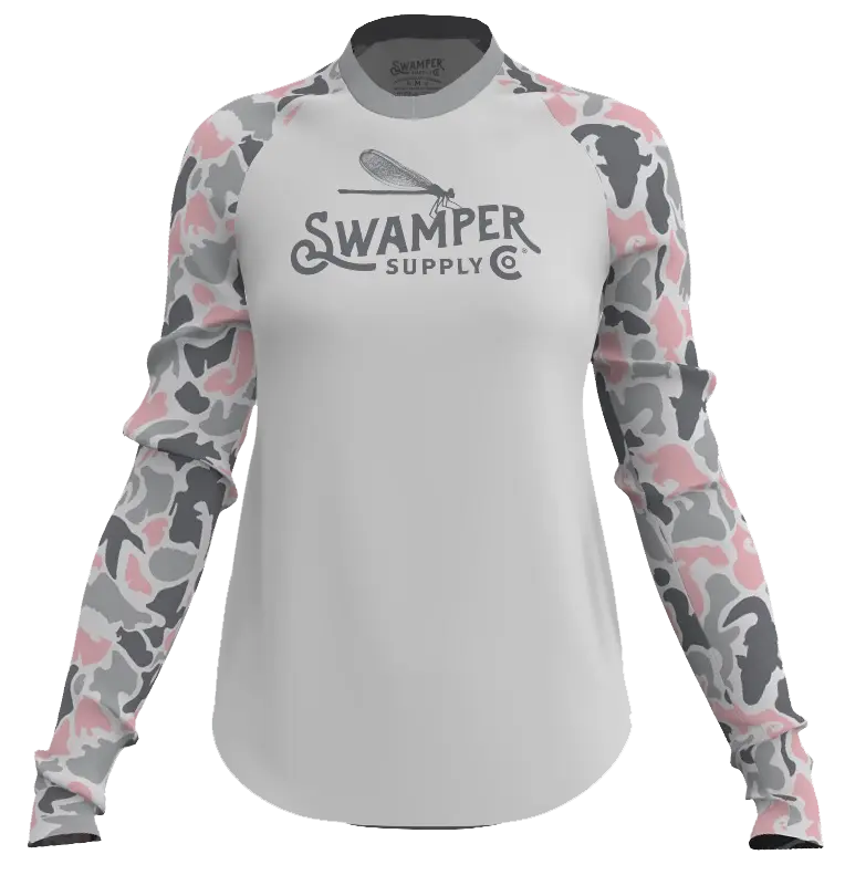 Women's Pink Critter Camo Long Sleeve Crew Neck Shirt