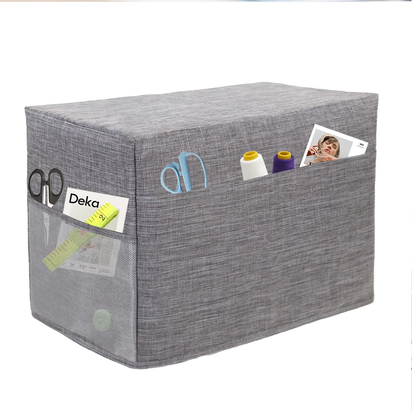 （Grey）Sewing machine dust cover, stylish gray, multi-pocket design, convenient for home and outing Black