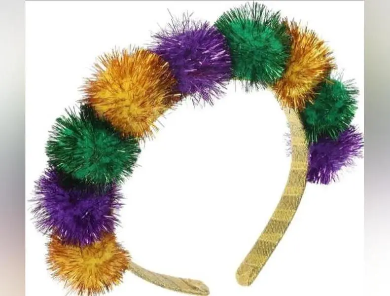 Mardi Gras Tinsel Pom Headband