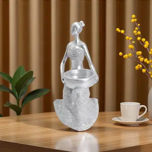 African Women Sculpture with Storage Design, Sparkling Water Drill Decor, Living Room Home Desktop Luxury Decoration, Resin Statue