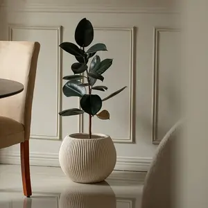 Bohemian vertical striped plastic flowerpot | 8-inch European imitation ceramic flowerpot, modern & simple, Lightweight & durable, suitable for indoor/outdoor use, for small and medium-sized plants, Home Decor Pots