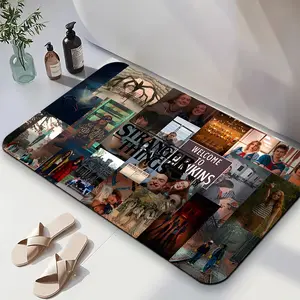 1PC,2D Stranger Things Themed Diatomaceous Earth Bath Mat Quick Drying Non Slip Absorbent Bathroom Floor Mat for Shower Tub Entrance Home Decor with TV Show Characters and Elements
