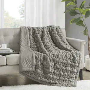 Ruched Fur Throw, 50x60", Plush Fuzzy Cozy Blankets and Throws for Couch, Bed, Sofa Cozy, Warm and Breathable