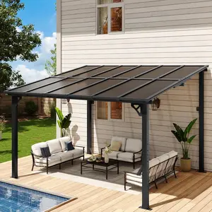 【Ships in Multiple Packages】Aoxun Lean-to Gazebo - Multiple Sizes Hardtop Pergola with Steel & Aluminum Frame - Wall-Mounted Outdoor Awning for Patio & Backyard - 8FT x 5FT to 14FT x 10FT - UV-Protective & Weather-Resistant Interlocking