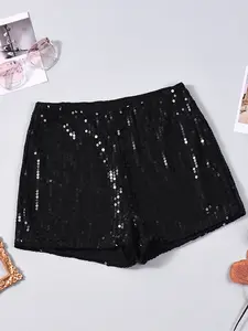 Fashion Party Style Sexy Low Waist Tight Mini Shorts, Leopard Pattern Contrast Sequin, Zipper Fly, High Waist, All Seasons