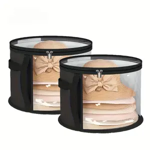 Transparent Foldable Hat Storage Box with Side Handles, Large Capacity & Lightweight for Travel, Clothing Storage — Stores Hats, Toys, Clothes, Scarves, Bags, Blankets, Ideal for Bedroom, Travel & Party Organization Organiser