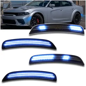 Dynamic LED Side Marker Lights for 2015-2024 Dodge Charger (SXT/Scat Pack/SRT Hellcat) - Dynamic Sequential Turn Signals | Ice Blue Front & Rear | Plug & Play 4-Piece Direct Fit