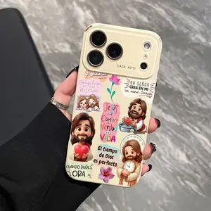 Cute Jesus Sticker Case for iPhone 17 Pro Max 17Air 17 16E 16 15 14 13 12, Ultra Skin-Friendly TPU, All-Inclusive Glass Lens Protection, Aesthetic Christian Faith Gift, Trendy Dopamine Ins Style Cover, Shockproof Slim Case, Creative Lens Window Design