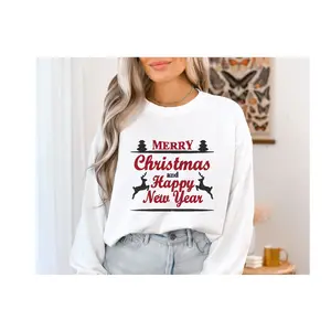 Merry Christmas and Happy New Year Embroidered Sweater