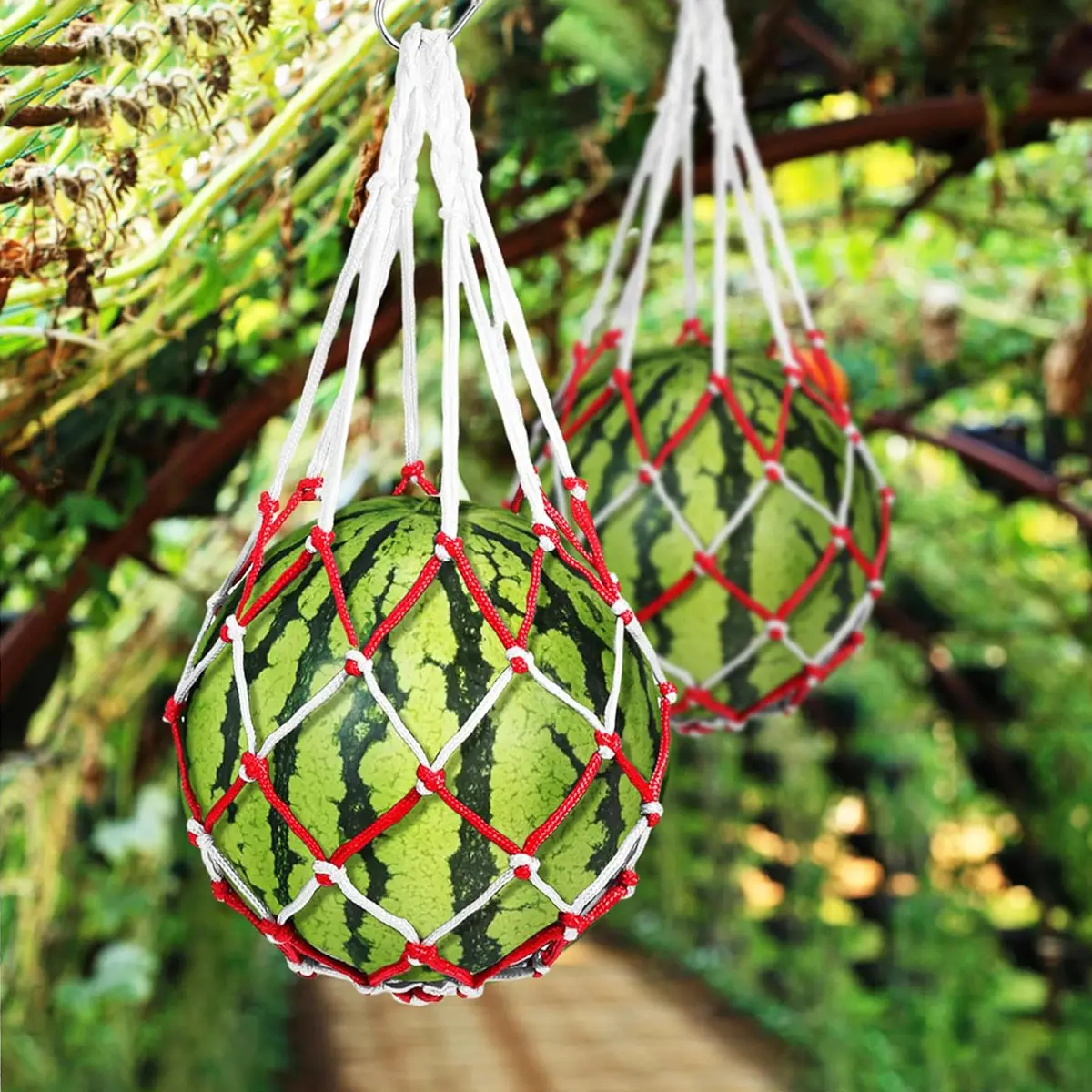 12-Pack Watermelon Hanging Net Bags - Large Capacity Heavy-Duty Breathable Mesh Pockets, Reusable - for Hanging Growth And Harvesting of Watermelons, Melons, Pumpkins, Pineapples, Avocados, Etc. - Durable White, Easy to Use