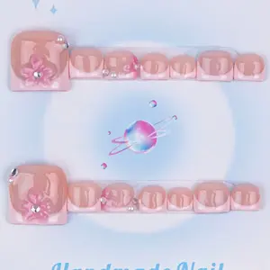 Nailssbysheccid, 14PCS Foot Covers, square shape ,100% handmade, simple style, combined with French style, 3D, suitable for summer outings to wear, it is the best gift for girls! Comes with jelly glue, crystal sticks and twisting rods.