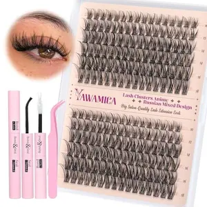 Yawamica Natural Lash Clusters Kit Wispy Eyelash Clusters DIY Lash Extension Kit Fairy Cluster Lashes 10-18mm Individual Lashes C Curl Eye Lashes Clusters with Strong Hold Lash Glue and Lash Tweezers