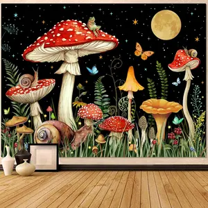 Red Mushroom Tapestry Moon Star Tapestries for Bedroom Aesthetic Starry Night Green Plant Lightweight Tapastrys Wall Hanging Butterfly Snail Frog Wall Tapestry for Living Room Dorm Home Decoration Black