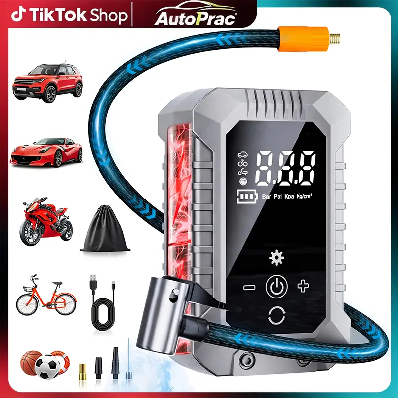【ToolUpgrade】Portable Air Compressor Tire Inflator - Portable Cordless Mini Air Pump with Digital Pressure Gauge, 5X Fast Inflation and Auto Shutoff Function, Suitable for inflating Balls, Motorcycle, Bicycle and Car Tires!