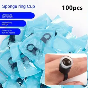 100pcs Disposable Sponge Eyebrow Ink ring Cup, tattoo Ink Cups, Portable Ink Cover, with Sponge Color Cup Holder, Permanent Makeup Tattoo Eyebrow Tools, Tattoo Eyebrow Supplies