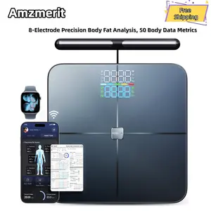 Amzmerit Smart Body Fat Scale — 8-Electrode Precision Measurement of Weight, BMI, and 45 Health Metrics; Supports Dual-Mode "Bluetooth + WiFi" Connectivity; Body Composition Monitor with Smartphone App Support