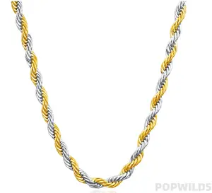 Trendy European style twisted stainless steel necklace, available in 2MM, 3MM and 4MM sizes. Minimalist and personalized design, sturdy and durable. Classic fashion piece for daily wear, easily matches various outfits to create a stylish casual look