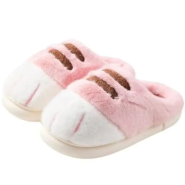 Unisex Cozy Plush Kitten Paw Footwear - Lightweight Indoor Winter Slippers for Men & Women, Soft Round Toe, Slip-Resistant, PVC Sole, Autumn/Winter Comfort House Shoes