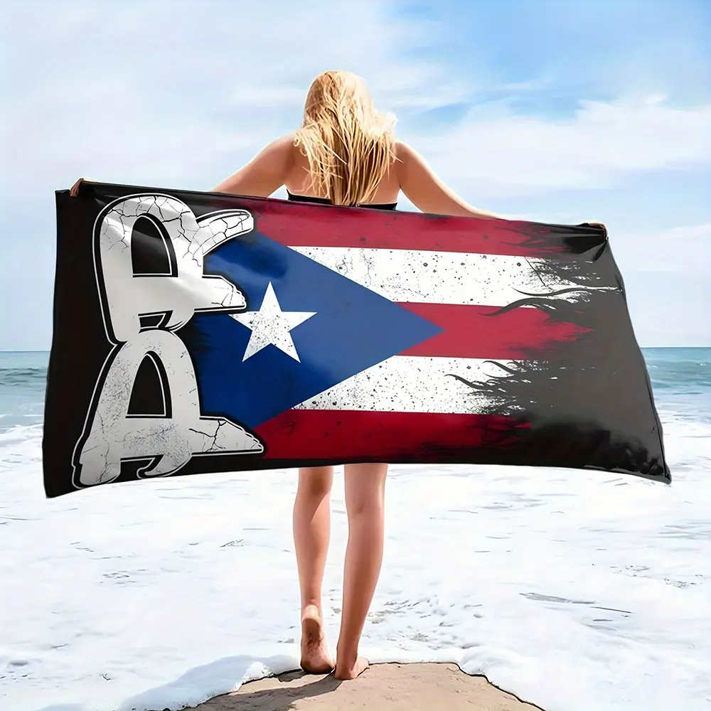1pc Puerto Rican Flag Beach Towel - Sand-Proof, Lightweight, Absorbent, Breathable Multipurpose Blanket for Beach, Camping Use, Beach Towels
