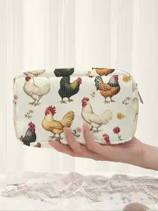 Chicken Pattern Plaid Makeup Storage Bag, Colorful Lightweight Multi-Functional Fashion Casual Handheld Cosmetic Pouch, Travel Organizer for All Seasons, Travel Cosmetic Bags
