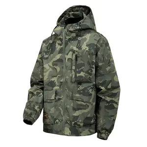 Men’s spring/autumn outdoor camouflage sports jacket with zippered pockets, windproof and waterproof lightweight hooded design, suitable for everyday casual wear and outdoor activities.#SummerVibes