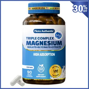 FKMS Authentic Triple Magnesium Complex Supplement | 300mg Glycinate, Malate, and Citrate for Sleep, Stress & Muscle Support | Gentle on Stomach | Vegan, Non-GMO | High Absorption Chelated Formula | 90 Capsules