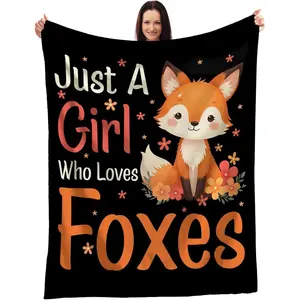 Just A Girl Who Loves Foxes Blanket - Cute Fox Illustration with Floral Accents - Soft & Warm Throw for Animal Lovers - Perfect for Adding A Whimsical Touch to Any Room - Gift for Fox Enthusiasts