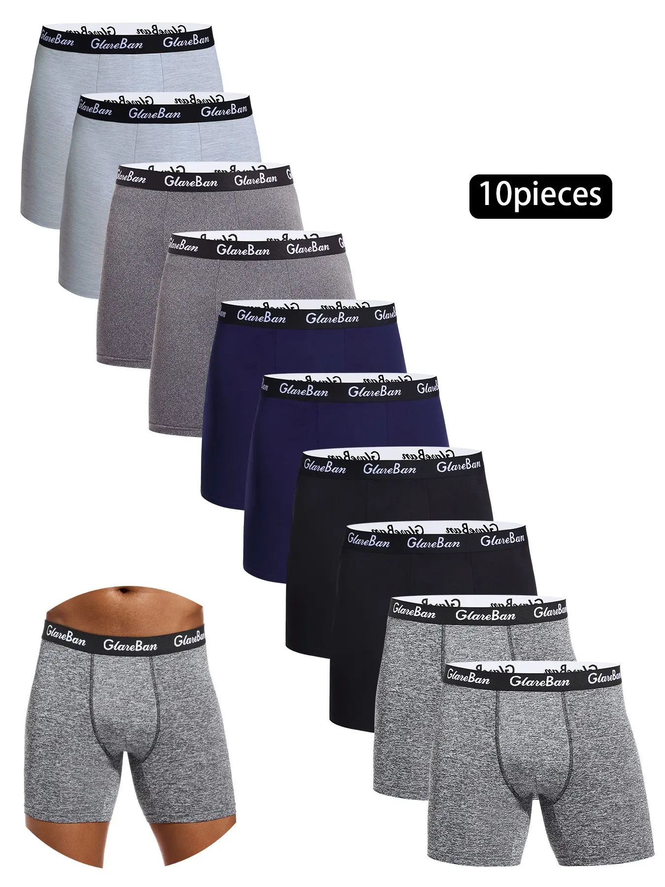 10pcs Mid-Length Boxer Shorts for Men, Comfortable Male Underwear, Casual Comfy Underwear, Casual Home Wear, Soft Fabric, Ideal for Daily Use, Menswear
