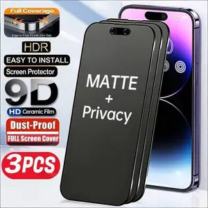 3-Pack Matte Privacy Tempered Glass Film Protector, Accessories, 9H Hardness Anti-Peep Anti-Fingerprint Full Edge Wrapped Tempered Glass Compatible with Phone Cases, fits iPhone 11 12 13 14 15 16 17 Pro Max, 17 Air, 16 15 14 Plus, 12 13 Mini