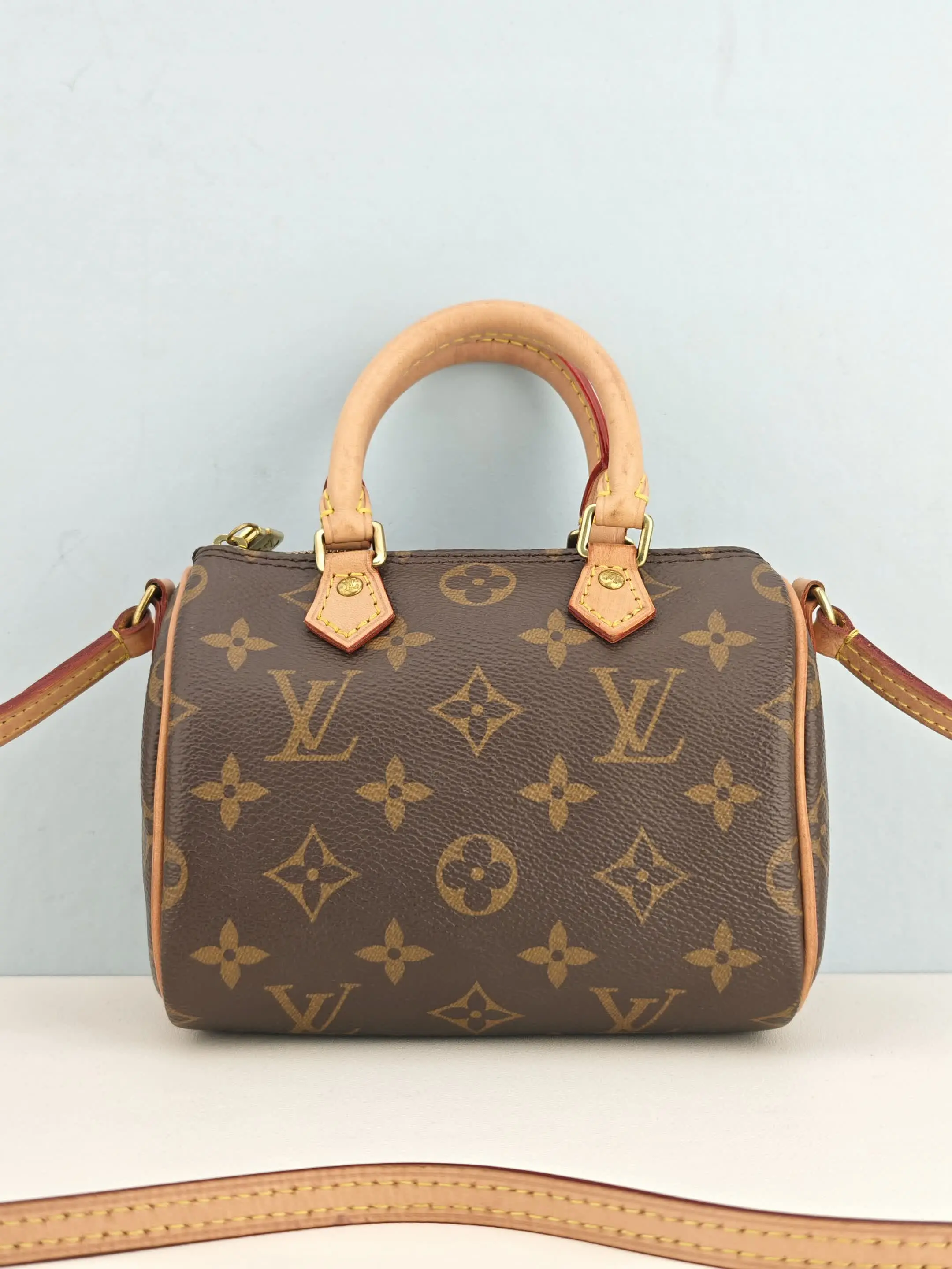 Pre-owned Monogram coated canvas Shoulder Bags Louis Vuitton Nano Speedy Bandoulière Monogram Canvas Bag【TR3290】