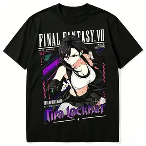 Final Fantasy 7 Tifa Lockhart FF7 Retro Graphic T-Shirt, Waifu Anime Manga Print Short Sleeve Tee, Summer Loose Fit Crew Neck Premium Cotton Streetwear Casual Unisex Fashion Top for Daily Leisure Wear