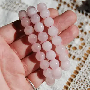 Rose Quartz Crystal Beaded Bracelet, Large 10mm or 8mm Natural Gemstone Beads