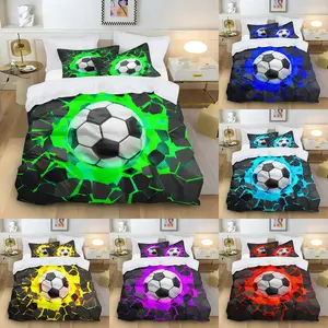 Football Fan Sleep Set, 3pcs Polyester Fiber Football Comforter & Pillowcases, Vibrant Color Design, Soft Fabric, Universal Fit