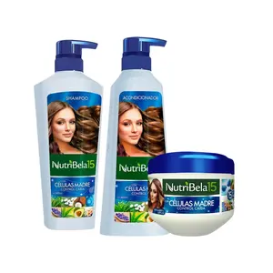Nutribela 15 Celulas Madre Shampoo 400mL + Acondicionador 400mL + Tratamiento 300mL (3 Pack)