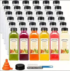 Juice Bottles，36/100/128pcs 16 Ounce Plastic Fruit Juice Bottles With Caps, Reusable Transparent Bulk Beverage Containers For Fruit Juice, Milk, And Other Beverages, Christmas Supplie, Kitchen Supplies 7.48 Inches