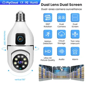 FlyCloud 2MP Dual-lens cam Light Bulb Security Camera wifismart camera 1080P Dual Lens 355° Pan 90° Tilt Two-Way Audio Night Vision Motion Human Detection AP Hotspot for Home Monitor Security Syste
