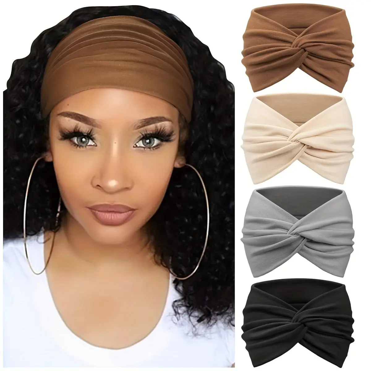 4 Pack Turban Headbands for Women Wide Vintage Head Wraps Knotted Cute Hair Band Accessories