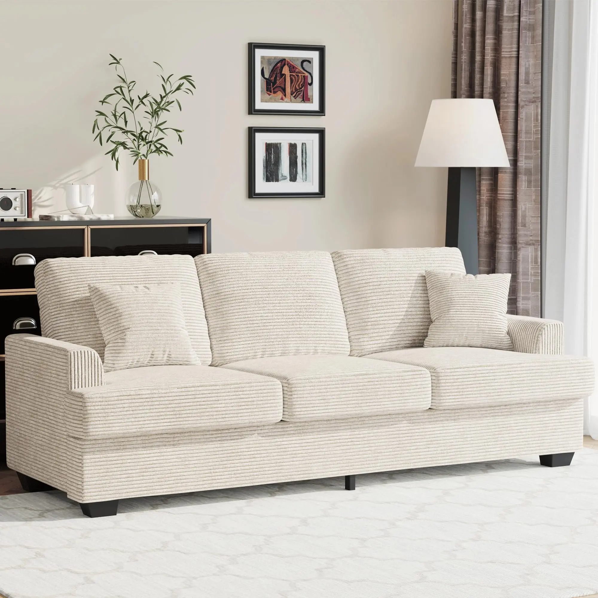 Garvee Modern 86" Corduroy Living Room Sofa with 2 Throw Pillows, Deep Seat Comfy Upholstered Couch with Removable Cover, Ideal for Small Space Apartment Lounge (Beige, Sofas Living Room), Living Room Sofas