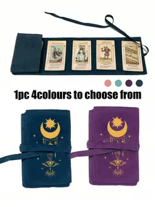 Velvet Tarot Card Storage Bag with Pouch, Moon and Eye Pattern, Dual Color Blue and, Zipper Closure, Soft Fabric, Portable, Perfect Gift