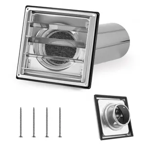 4" Metal Dryer Vent Cover Outside with Removable Extended Pipe, 304 Stainless Steel Outdoor Exterior Wall Air Vent Cover with Louvre for Dryer Vents Range Hood Vent AC Vent